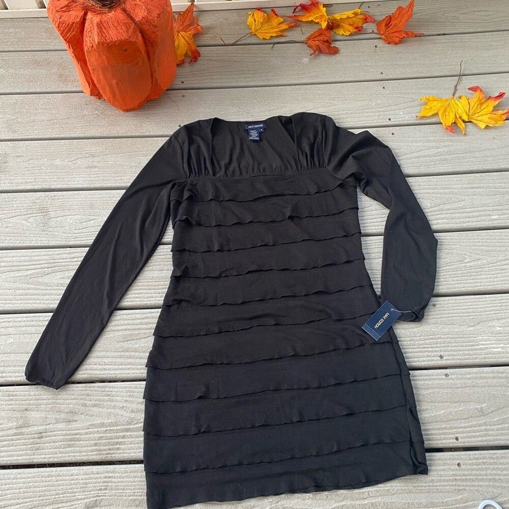 Max Edition Tiered Ruffle Lace Black Long Sleeve Stretchy Bodycon Dress XL